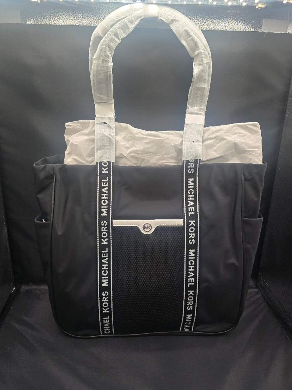 Michael Kors Large North South Pocket Tote Black Nylon